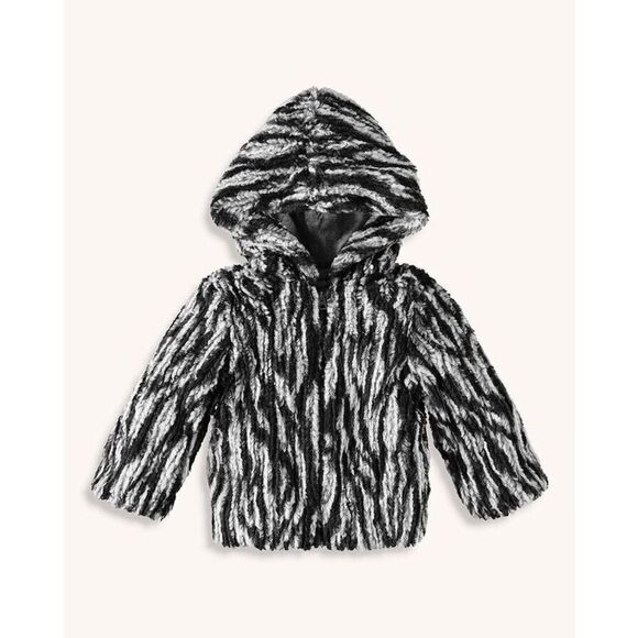 Splendid Girls 12 Striped Faux Fur Jacket Hooded Coat - Picture 1 of 9